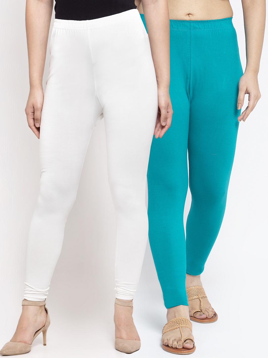 

GRACIT Women Pack of 2 Solid Ankle-Length Leggings, White