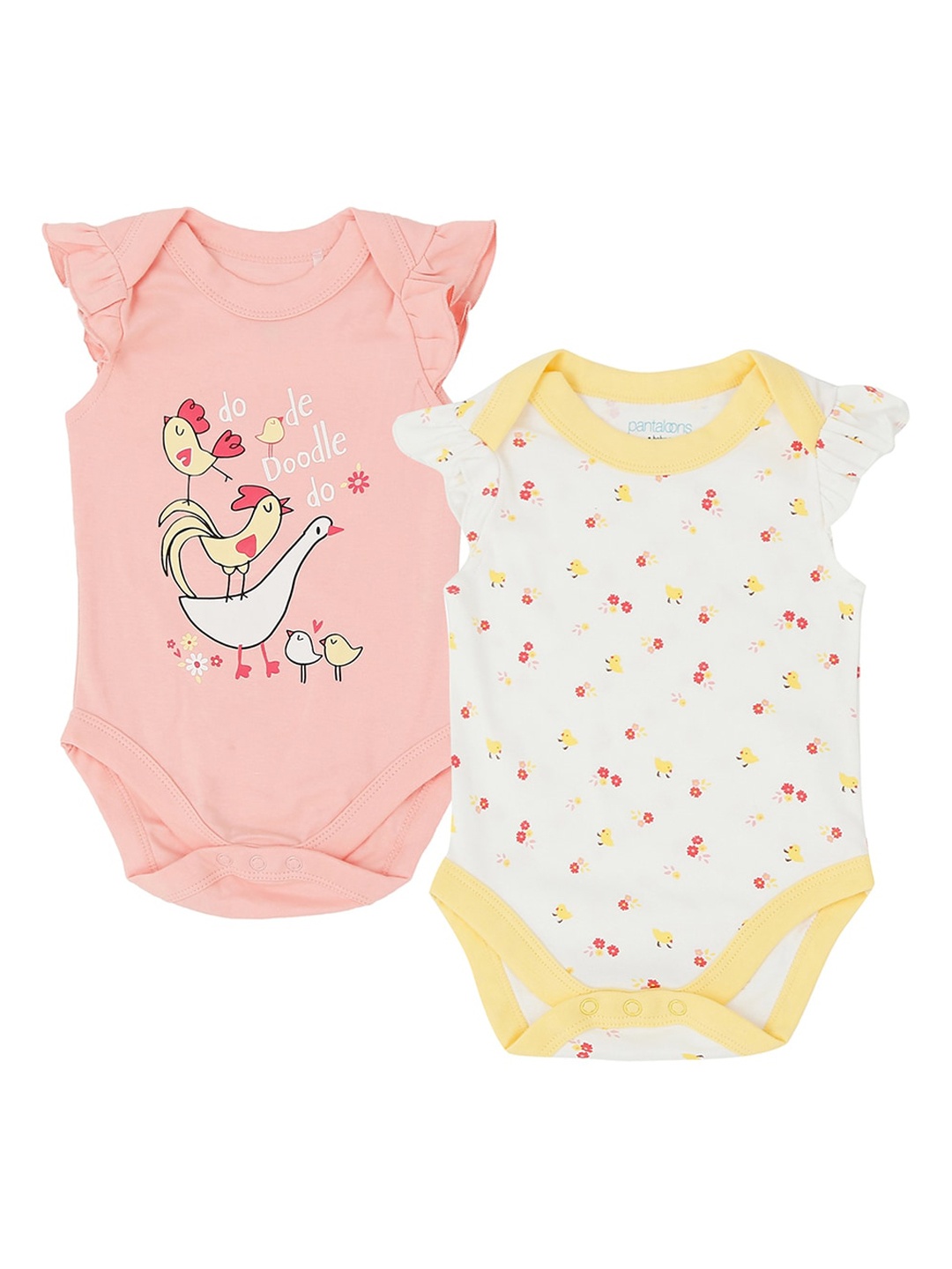 

Pantaloons Baby Infant Girls Pack Of 2 Printed Bodysuits, Pink