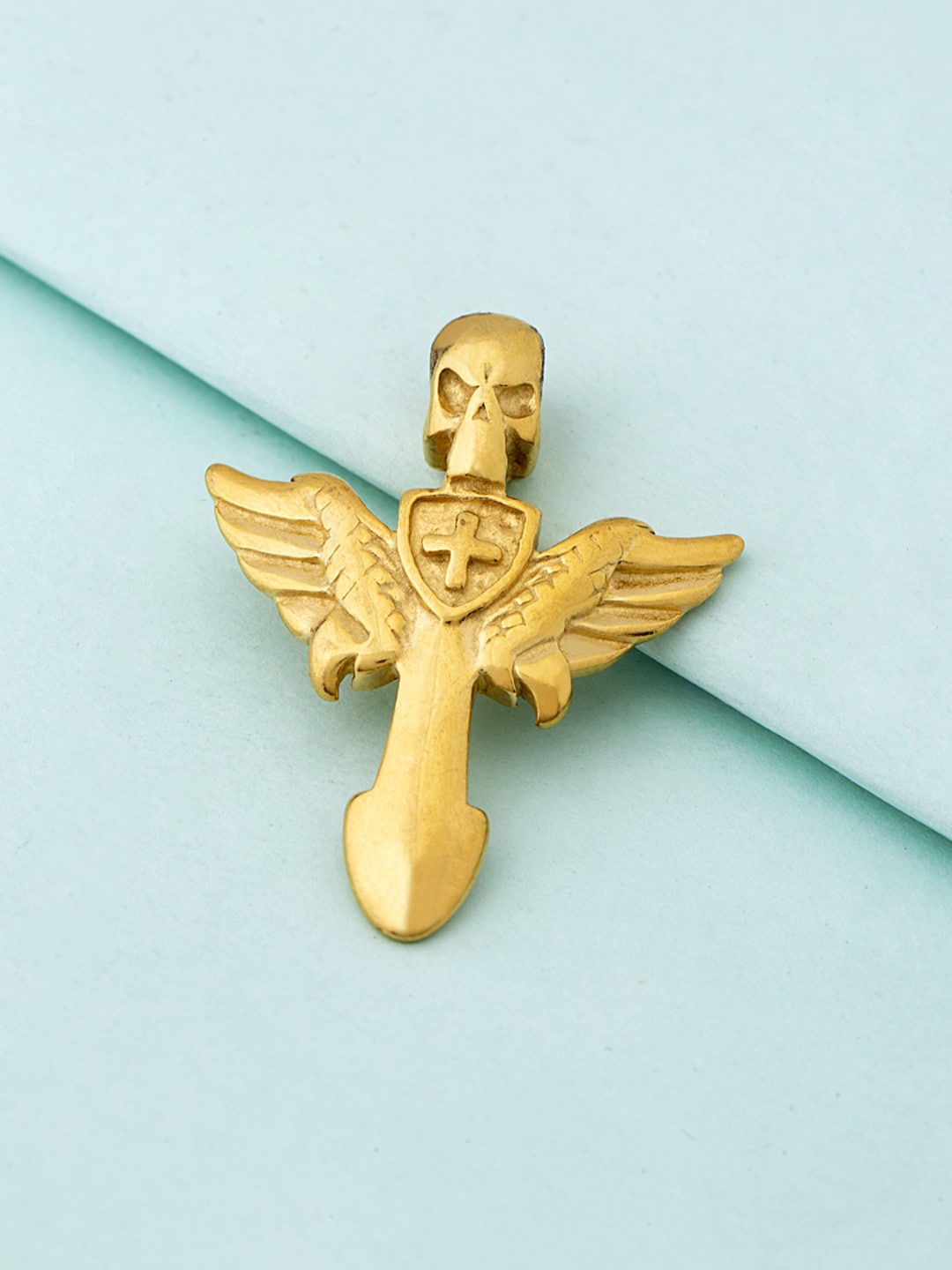 

Dare by Voylla Men Gold-Plated Aztec Skull Cross Pendant