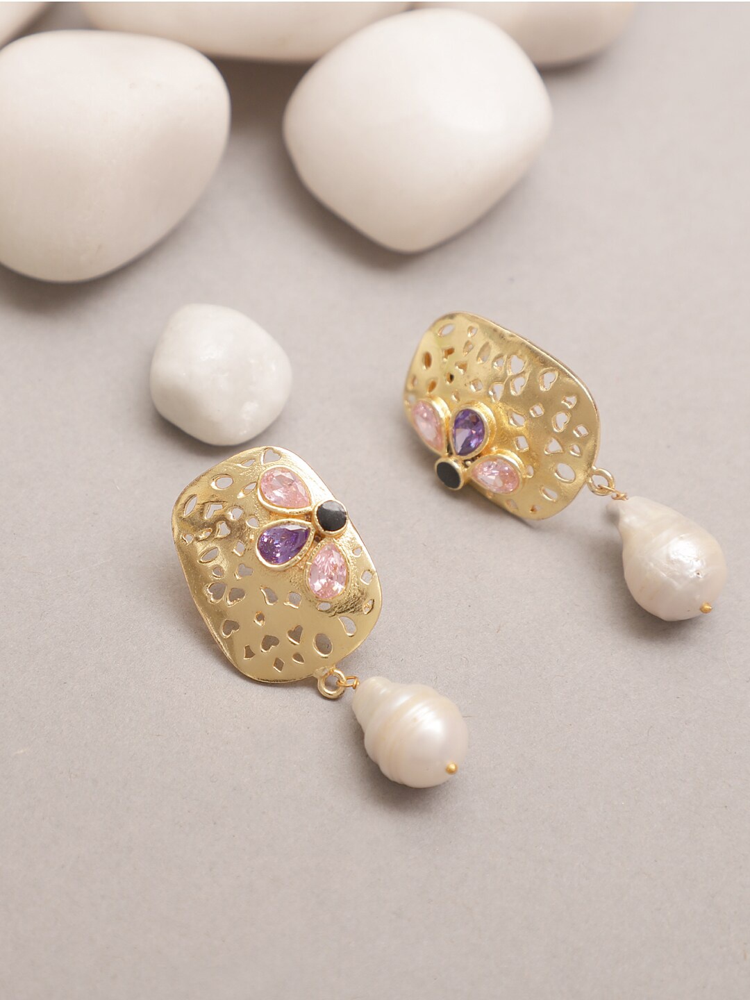 

XAGO Gold-Toned & Purple Contemporary Drop Earrings