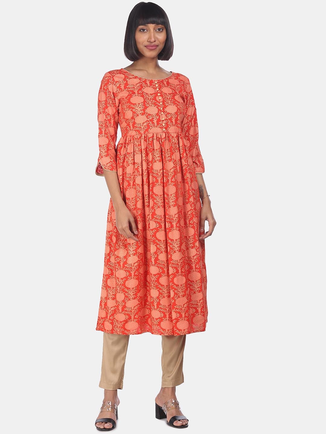 

Anahi Women Orange Floral Printed Anarkali Kurta