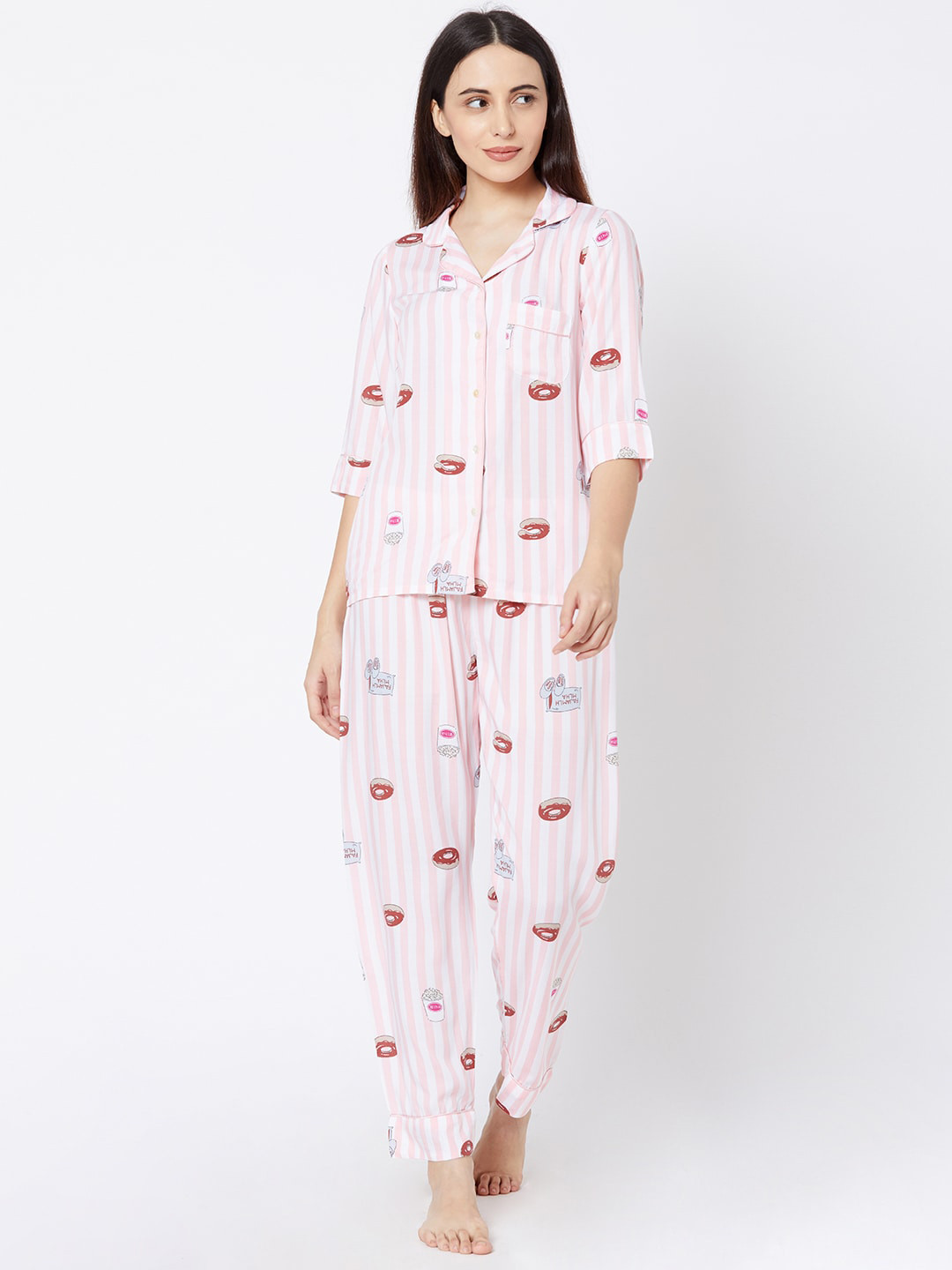 

Sweet Dreams Women Pink & White Printed Night Suit