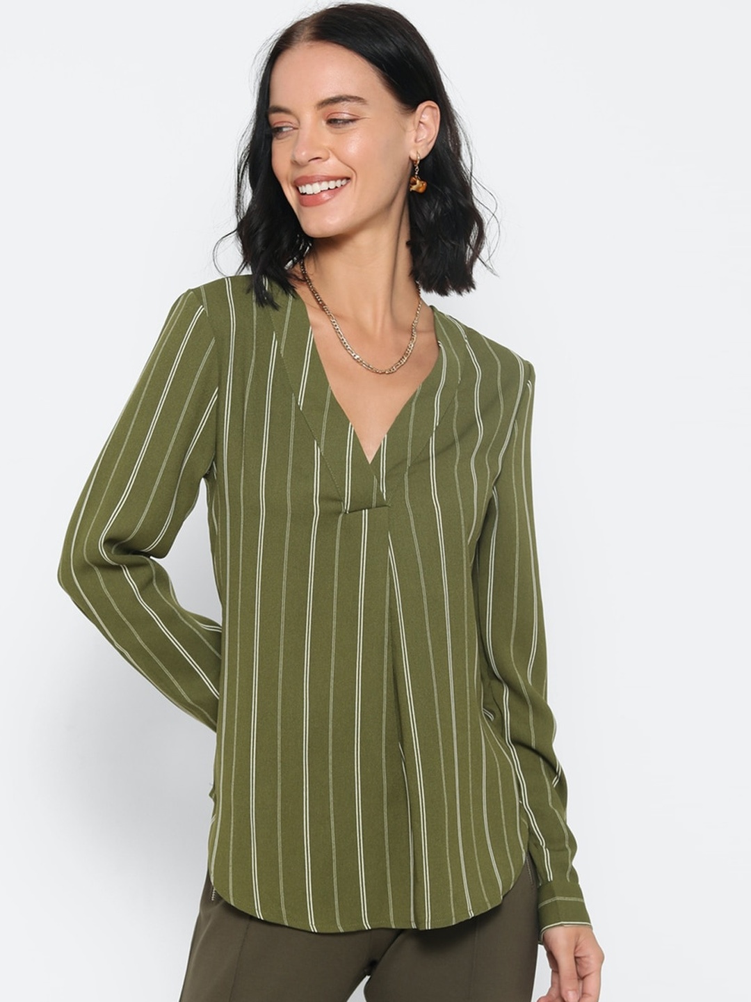 

FOREVER 21 Green Striped Regular Top