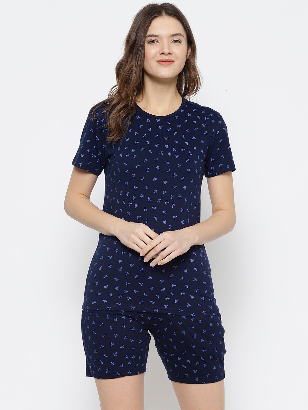 

VIMAL JONNEY Women Navy Blue Printed Night Suit