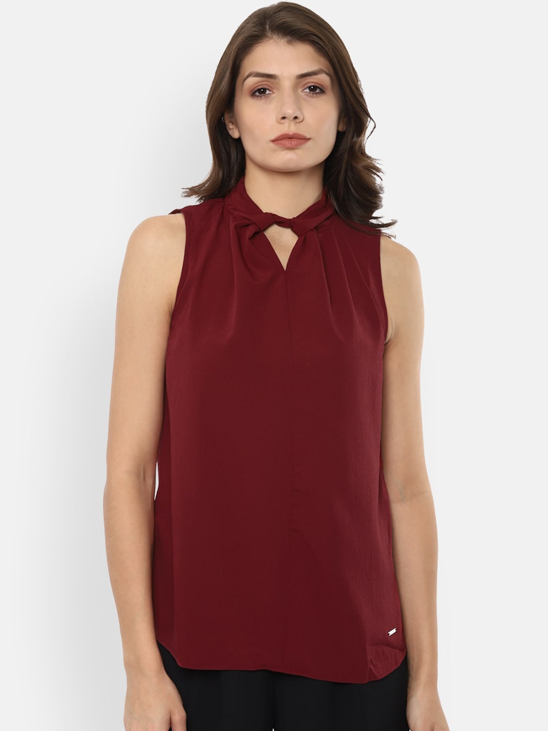 

Van Heusen Woman Maroon Tie-Up Neck Regular Top