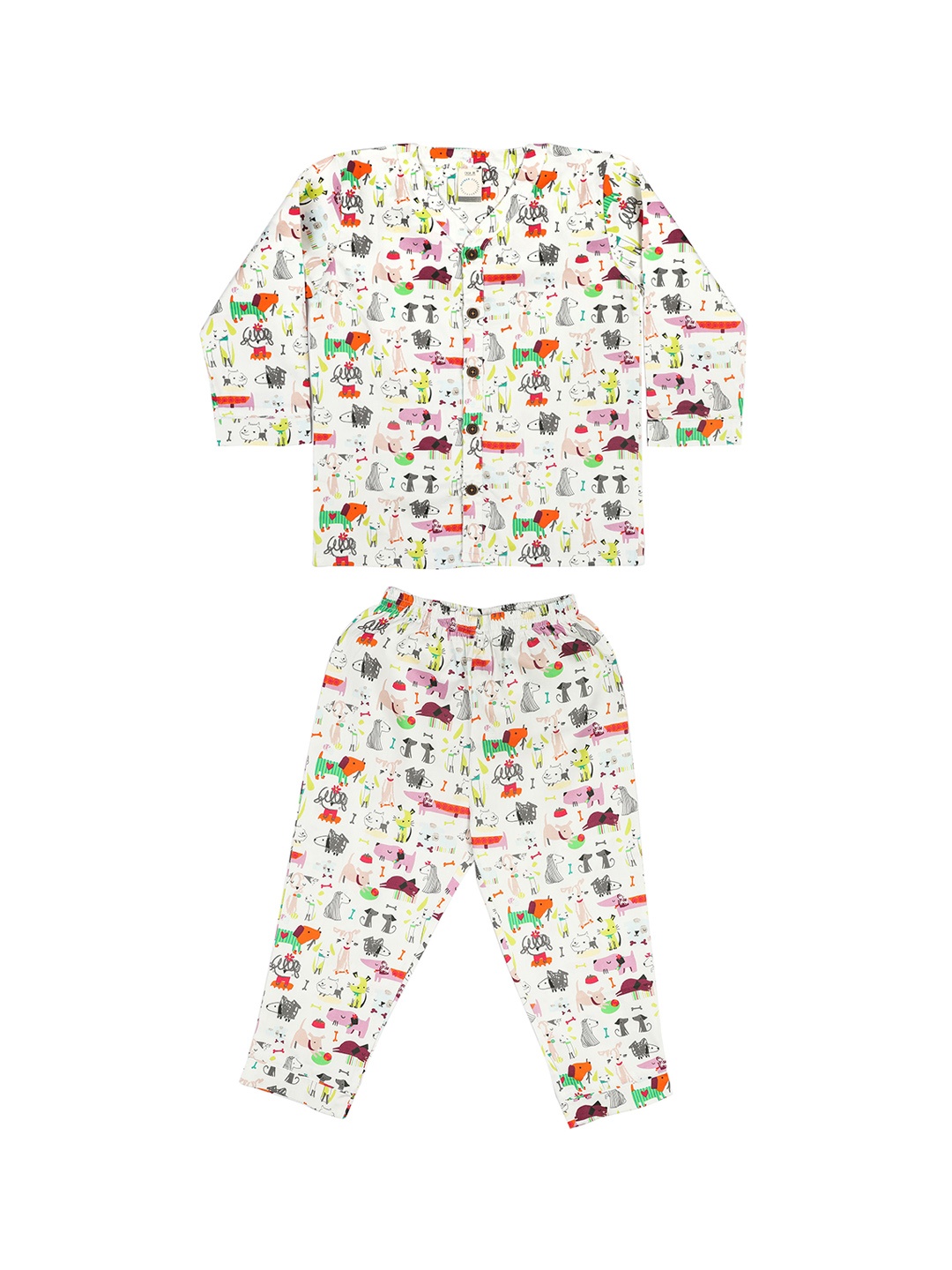 CASA DE NEE NEE Unisex Kids Off-White & Purple Printed Night suit