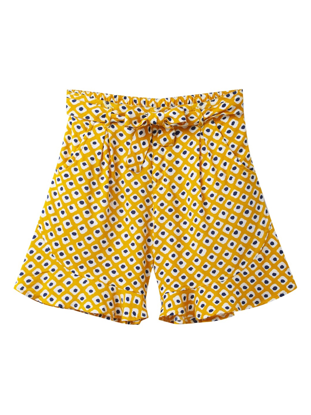

Cub McPaws Girls Yellow & Navy Blue Printed Regular Fit Regular Shorts