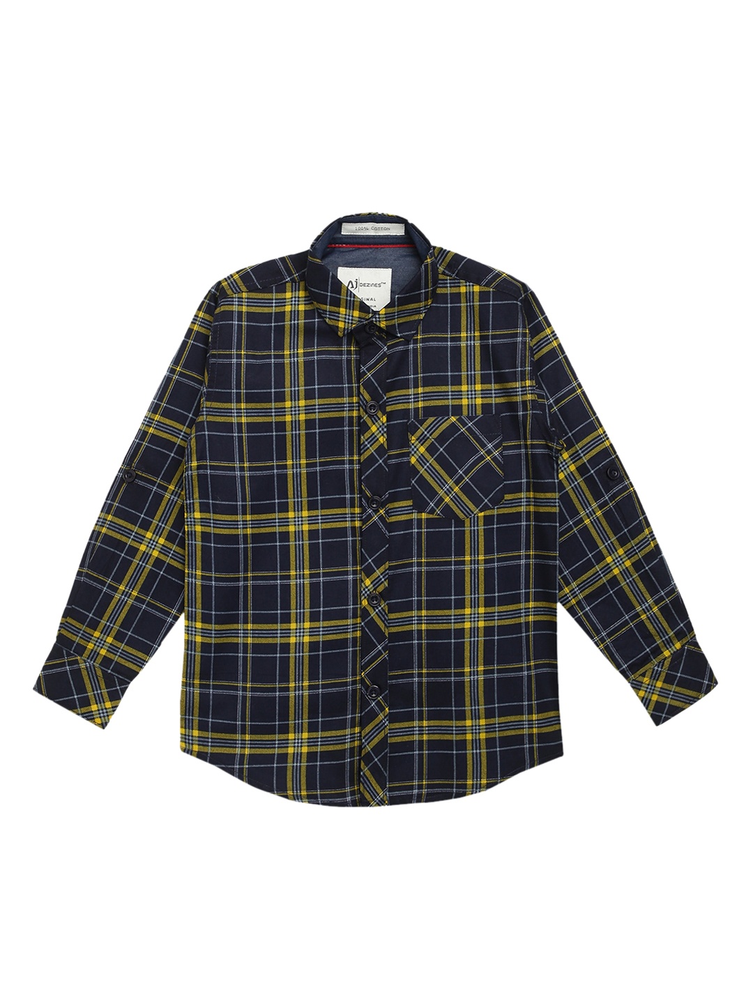 

Aj DEZInES Boys Navy Blue & Yellow Regular Fit Checked Casual Shirt