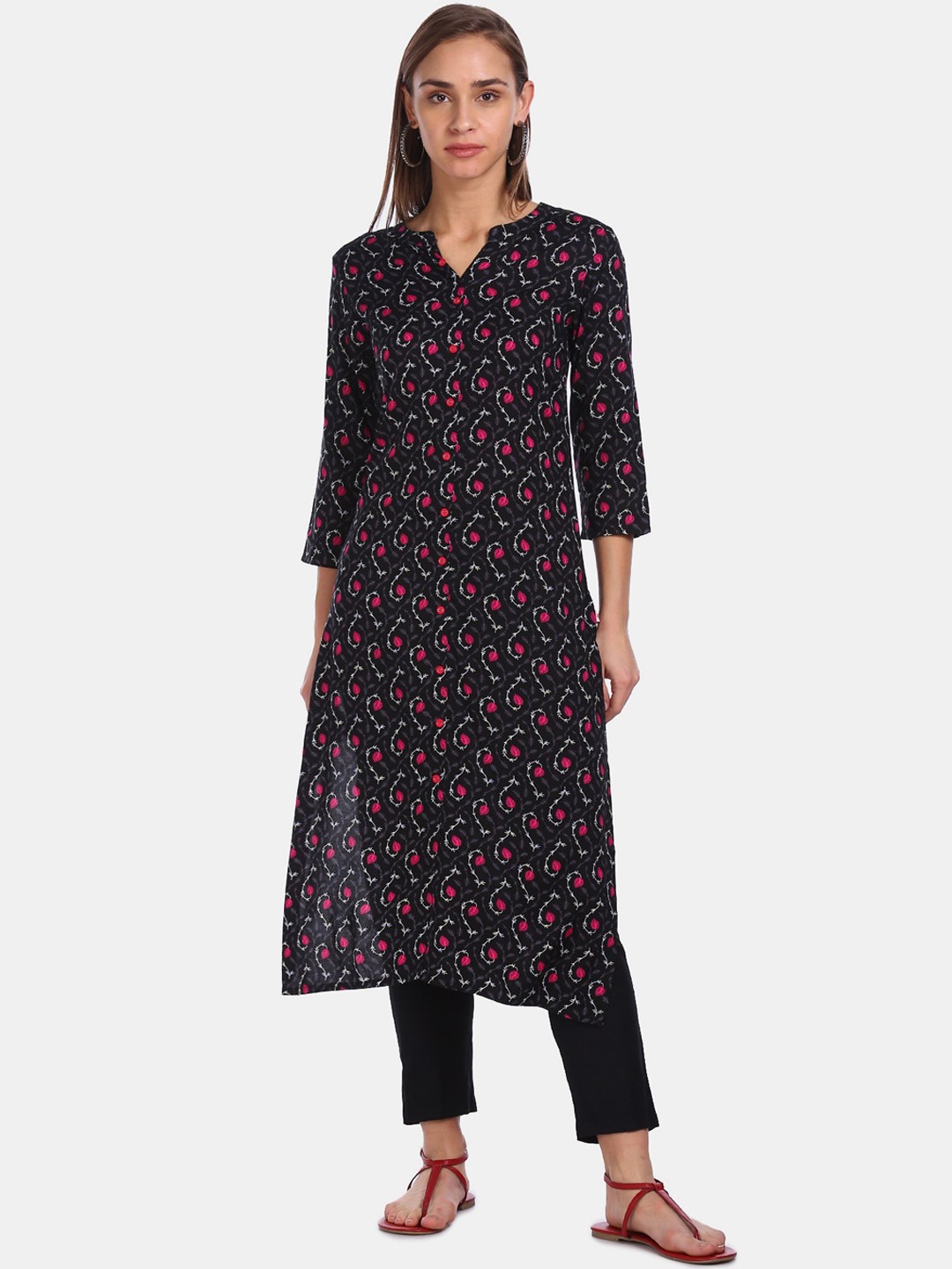 

Karigari Women Black & Pink Ethnic Motifs Printed Kurta