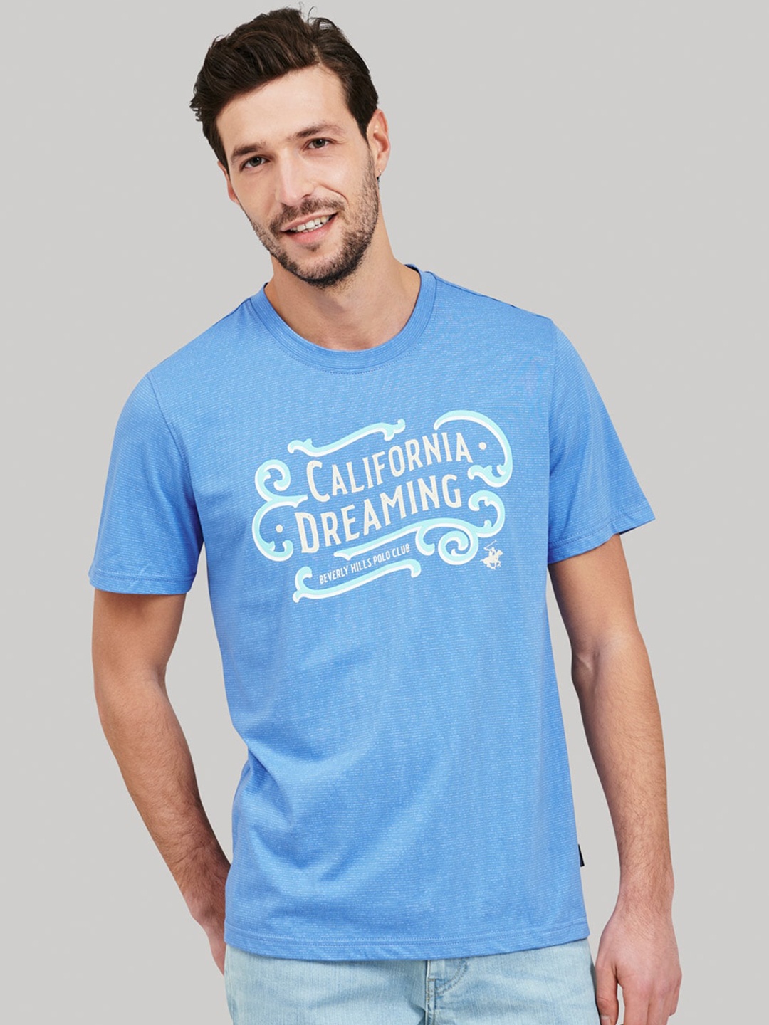 

Beverly Hills Polo Club Men Blue Printed Round Neck T-shirt