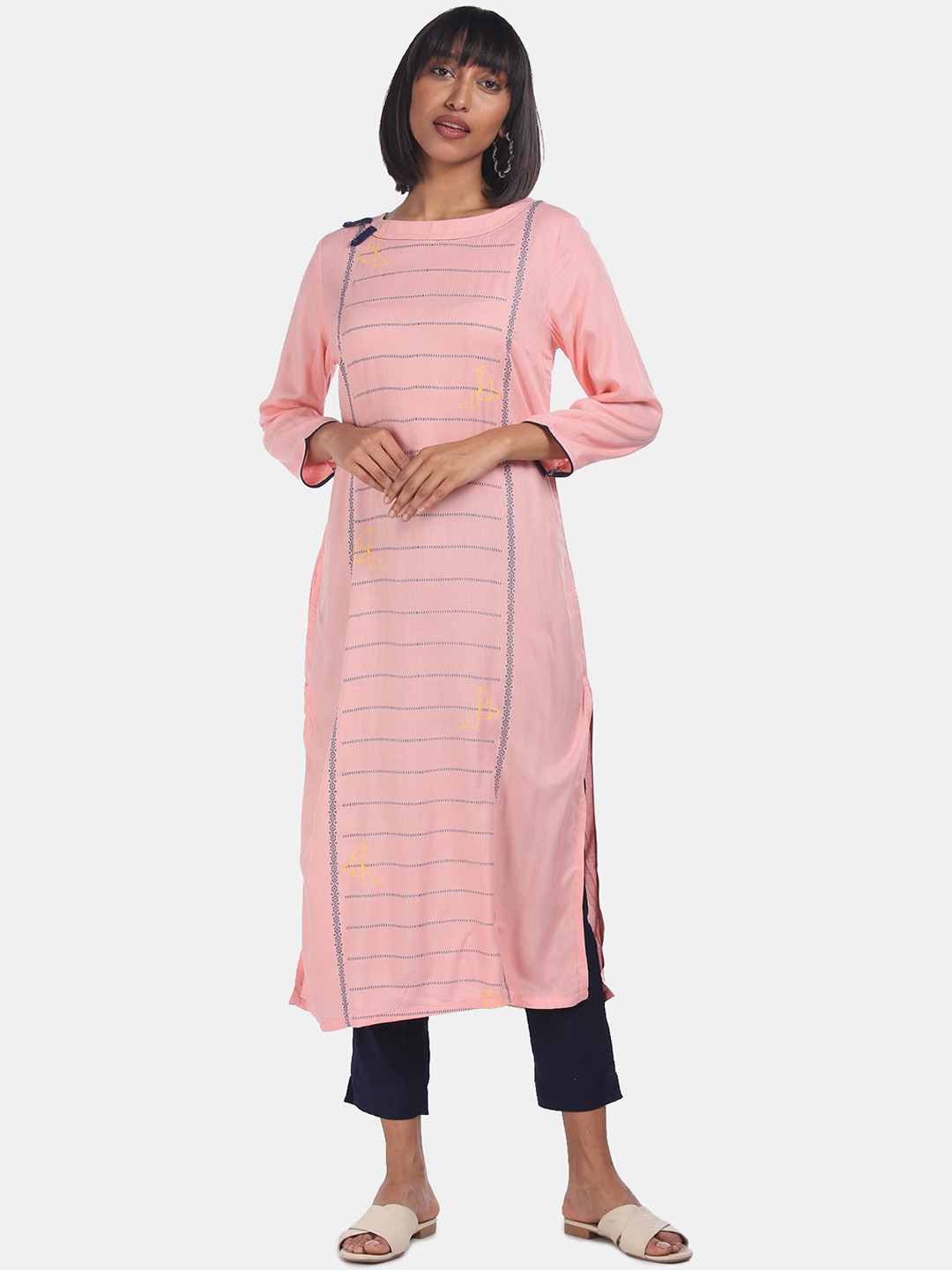 

Karigari Women Pink & Blue Printed Kurta