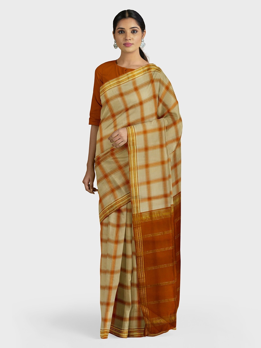 

APCO Beige Checked Pure Cotton Saree