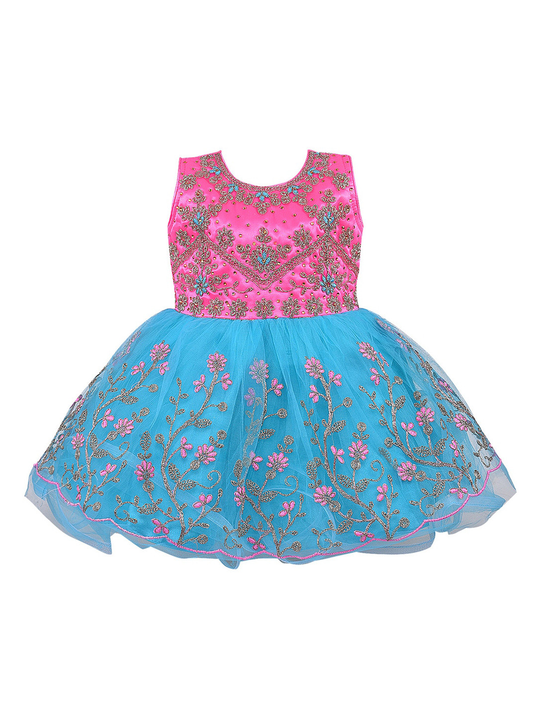 

Wish Karo Girls Pink Embroidered Fit and Flare Dress