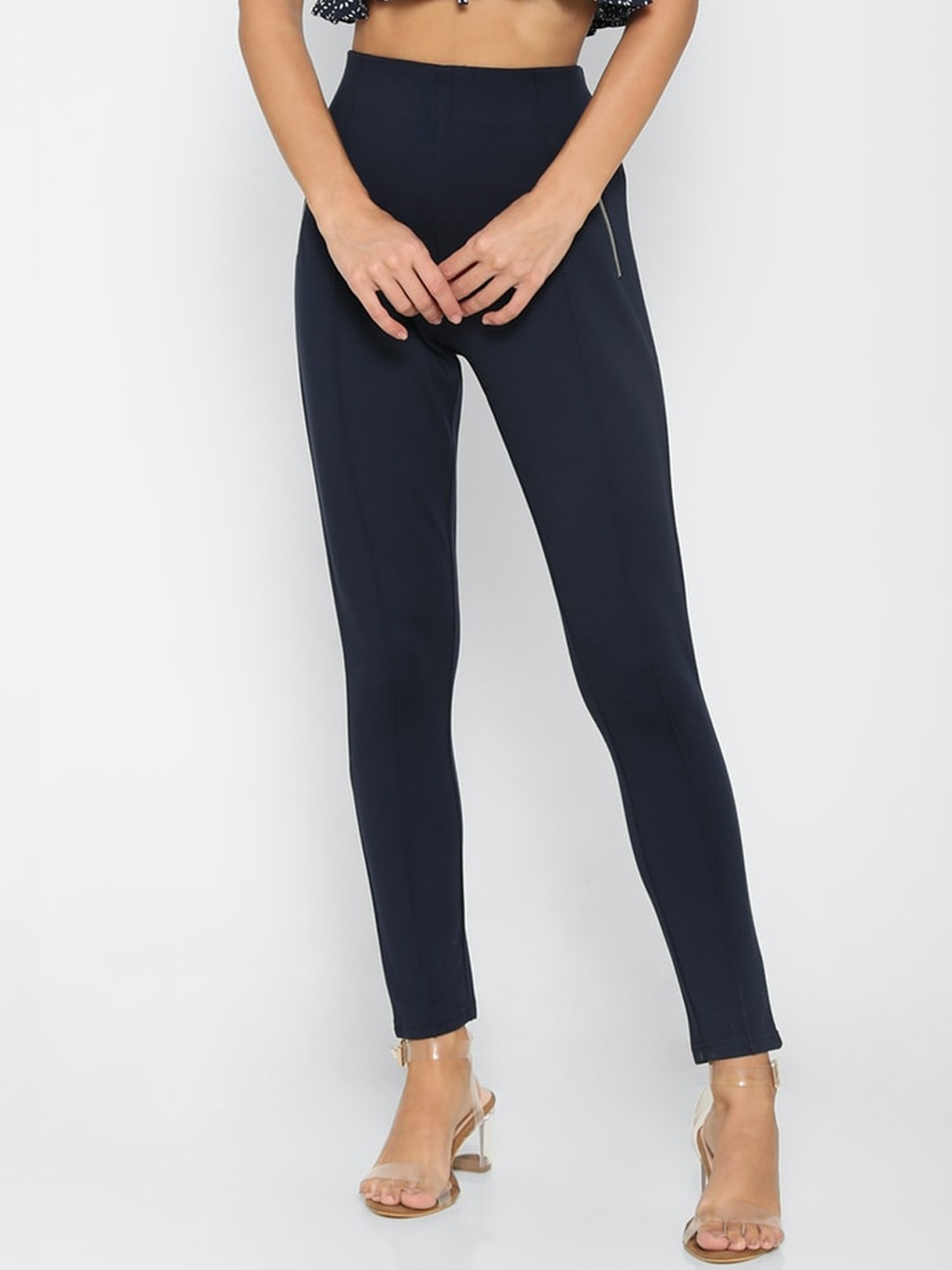 FOREVER 21 Women Navy Blue Solid Ankle-Length Leggings