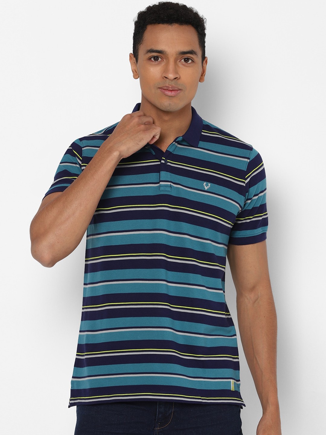 

Allen Solly Sport Men Blue Striped Polo Collar T-shirt