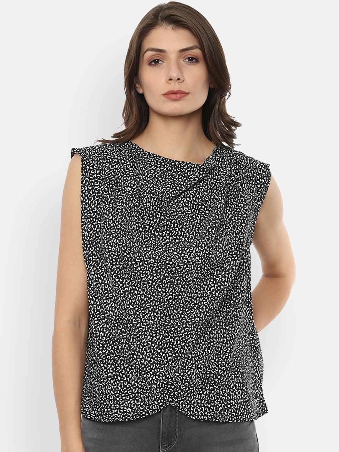 

Van Heusen Woman Black & White Printed Regular Top