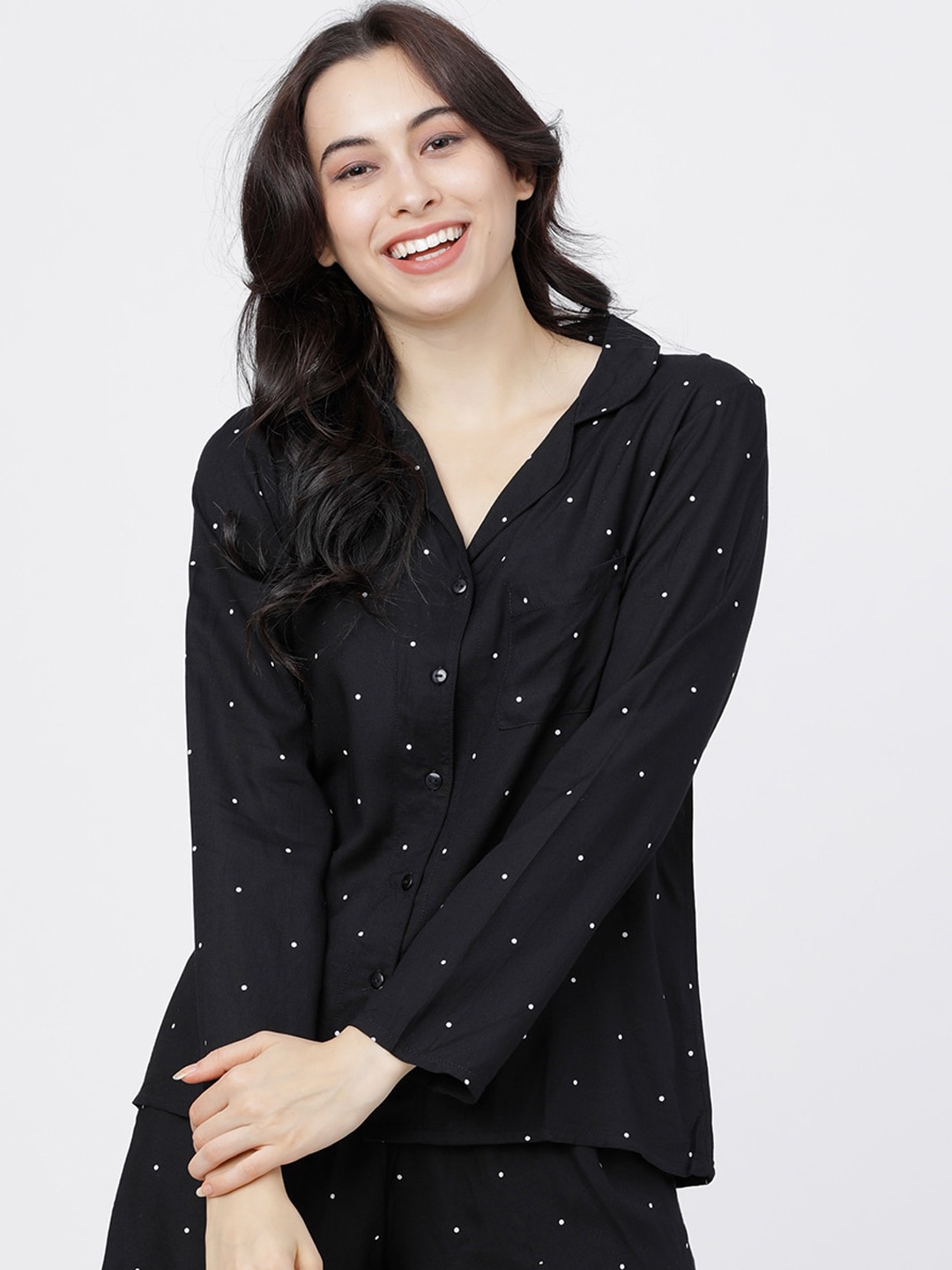 

Tokyo Talkies Women Black & White Printed Night Suit TTSI000009