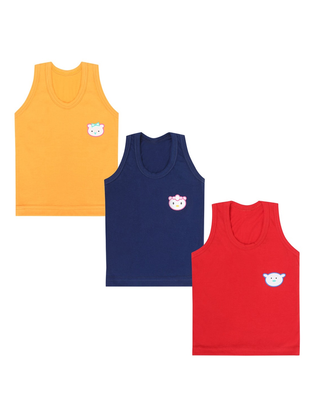 

Superminis Kids Pack Of 3 Solid Pure Cotton Innerwear Vests, Mustard