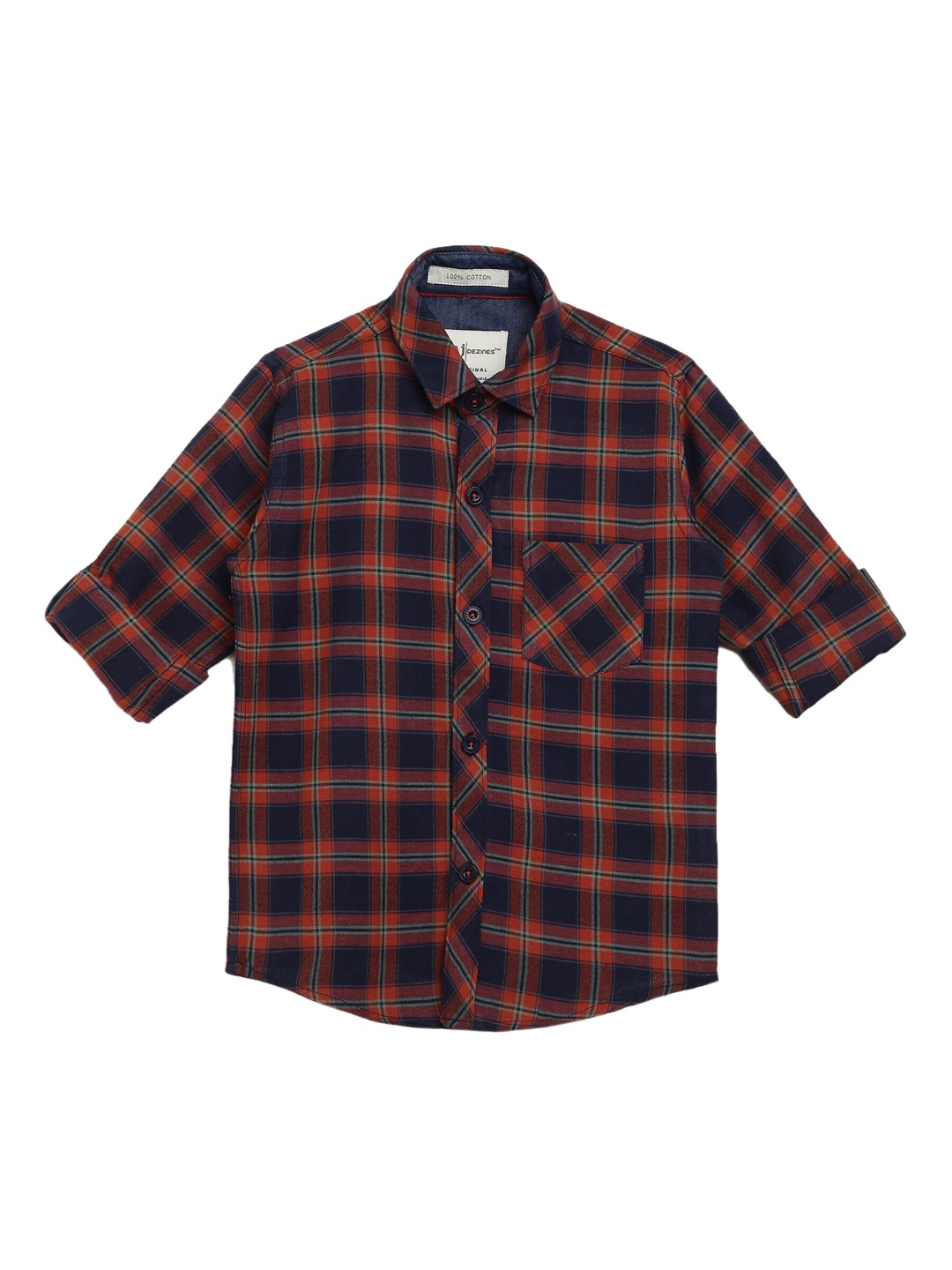 

Aj DEZInES Boys Red & Navy Blue Regular Fit Checked Casual Shirt