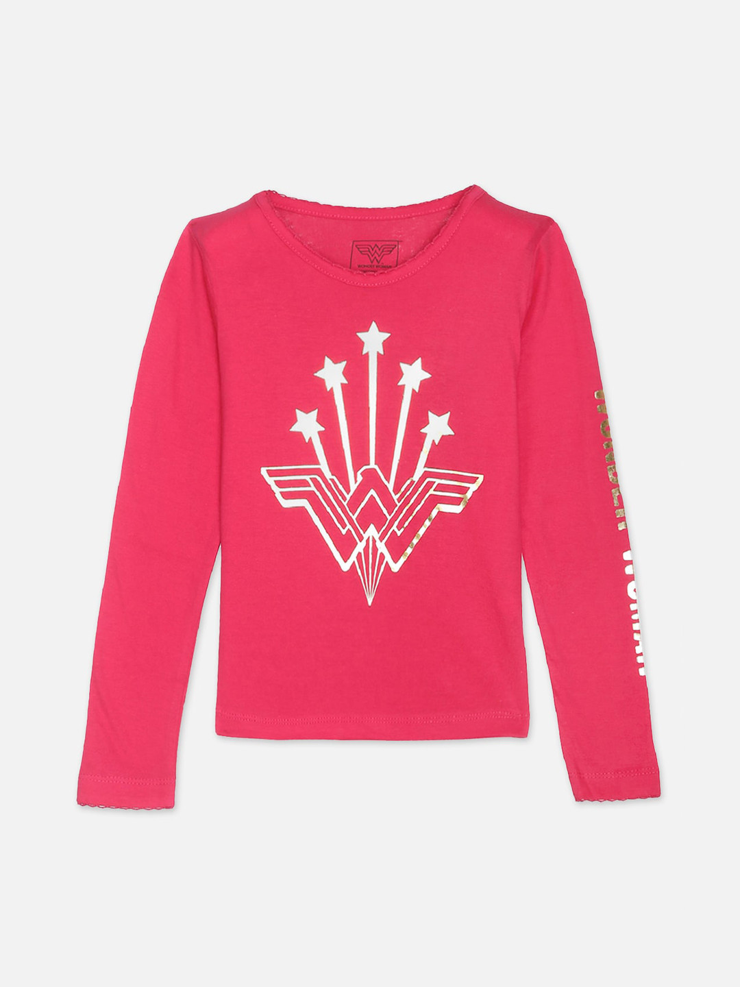 

Kids Ville Girls Pink Wonder Woman Printed T-shirt