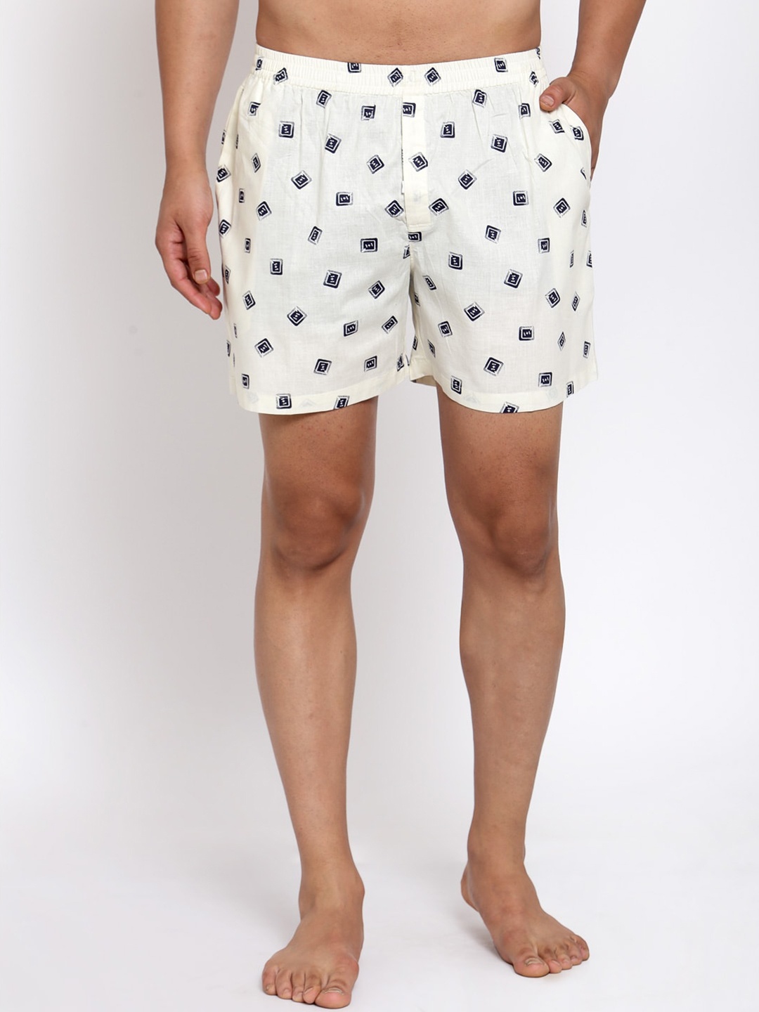 

Badoliya & Sons Men Cream-Coloured & Black Printed Pure Cotton Boxers