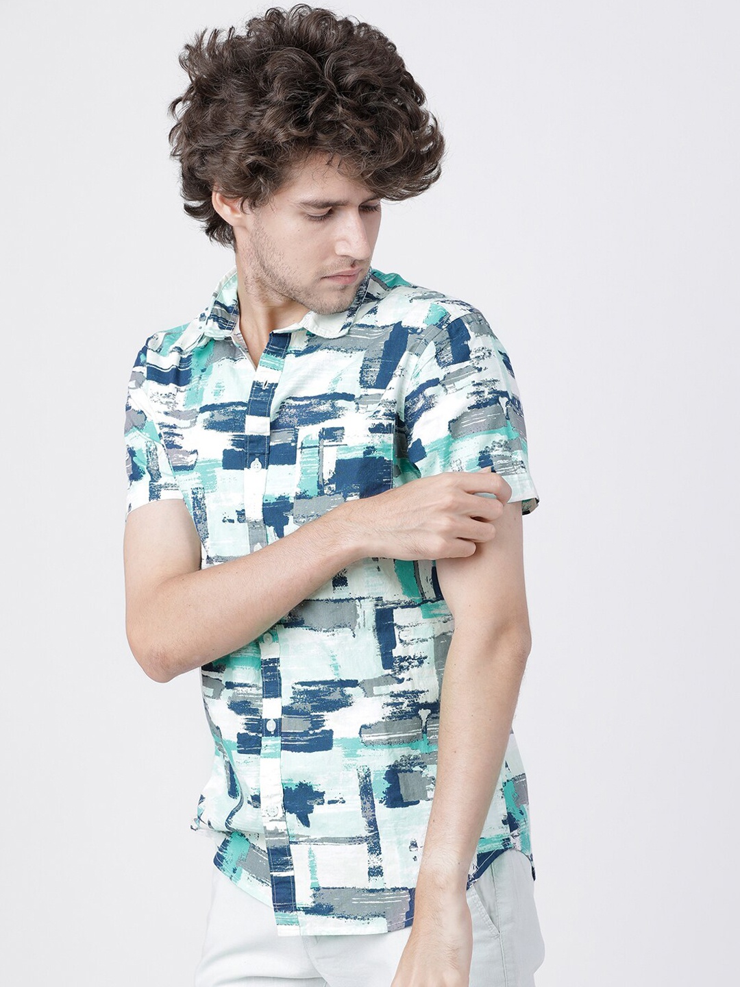 

HIGHLANDER Men Blue & Green Slim Fit Printed Casual Shirt