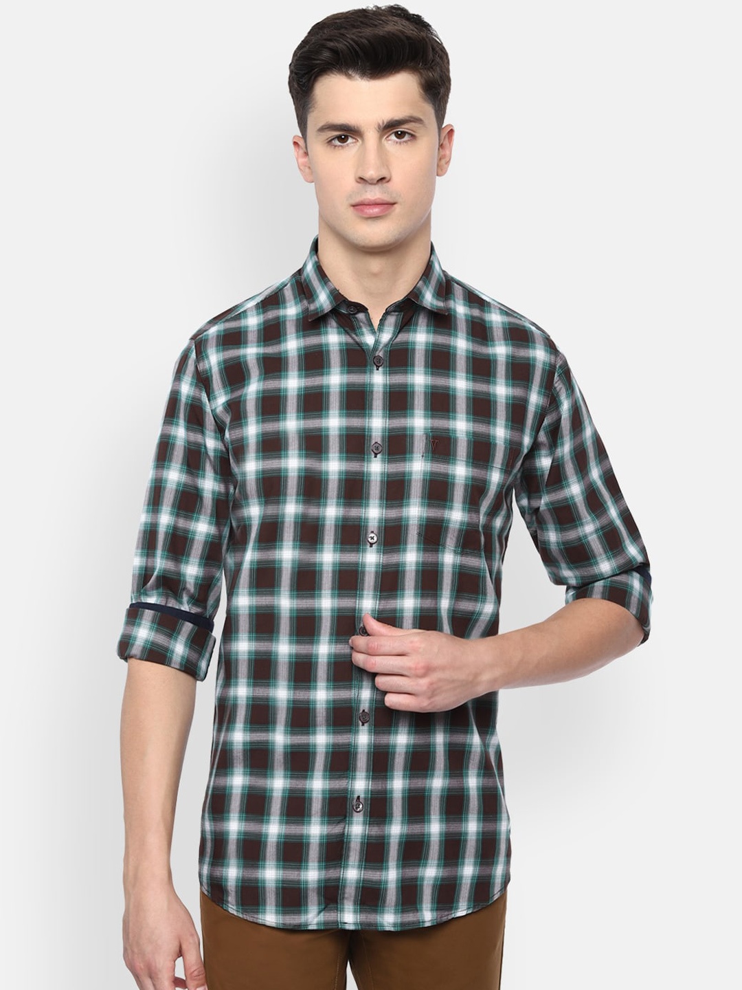 

Van Heusen Sport Men Brown & White Slim Fit Checked Cotton Casual Shirt