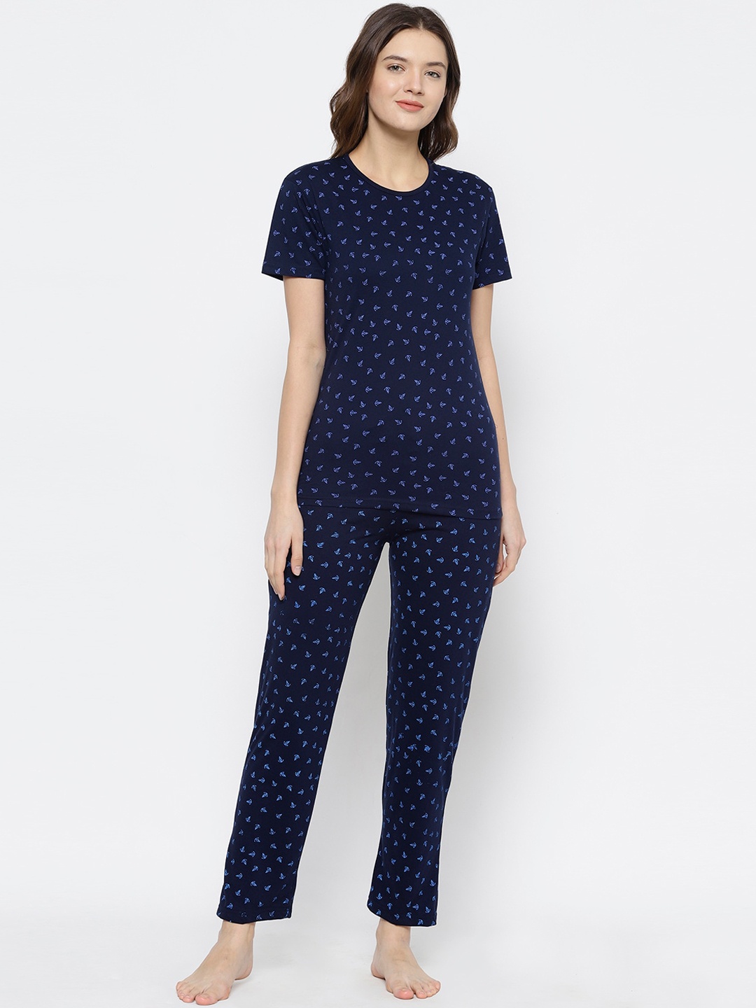 

VIMAL JONNEY Women Navy Blue Printed Night suit
