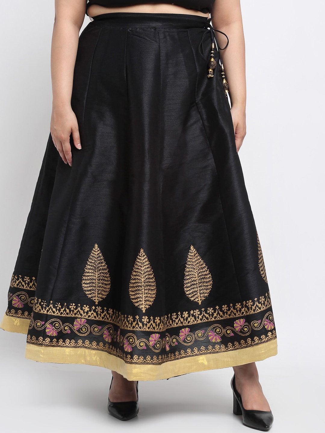 

Flambeur Women Black Printed Flared Maxi Skirt