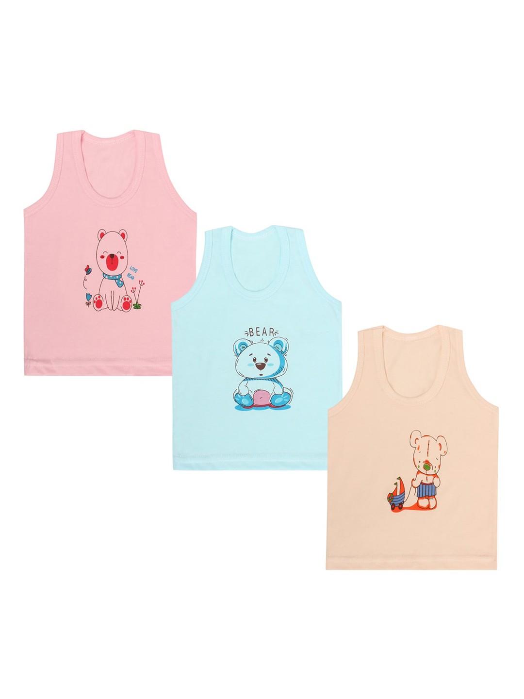 

Superminis Infant Kids Pack Of 3 Printed Pure Cotton Innerwear Vests, Yellow