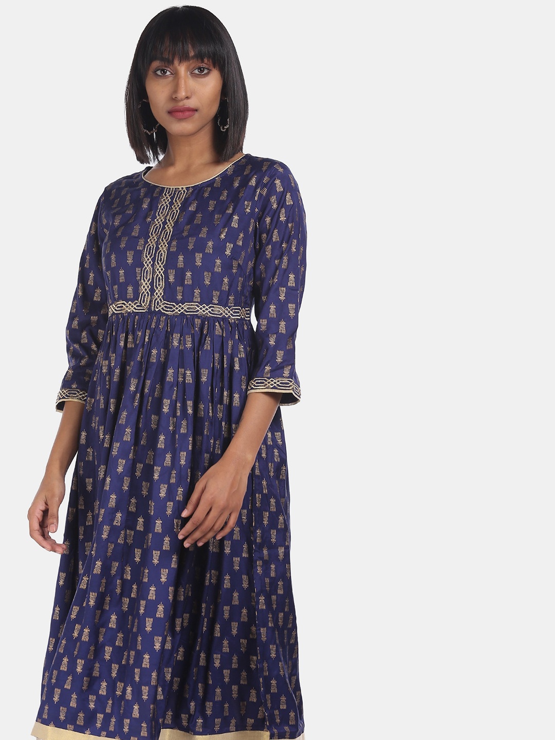 

Anahi Women Navy Blue Ethnic Motifs Printed Sequins Anarkali Kurta