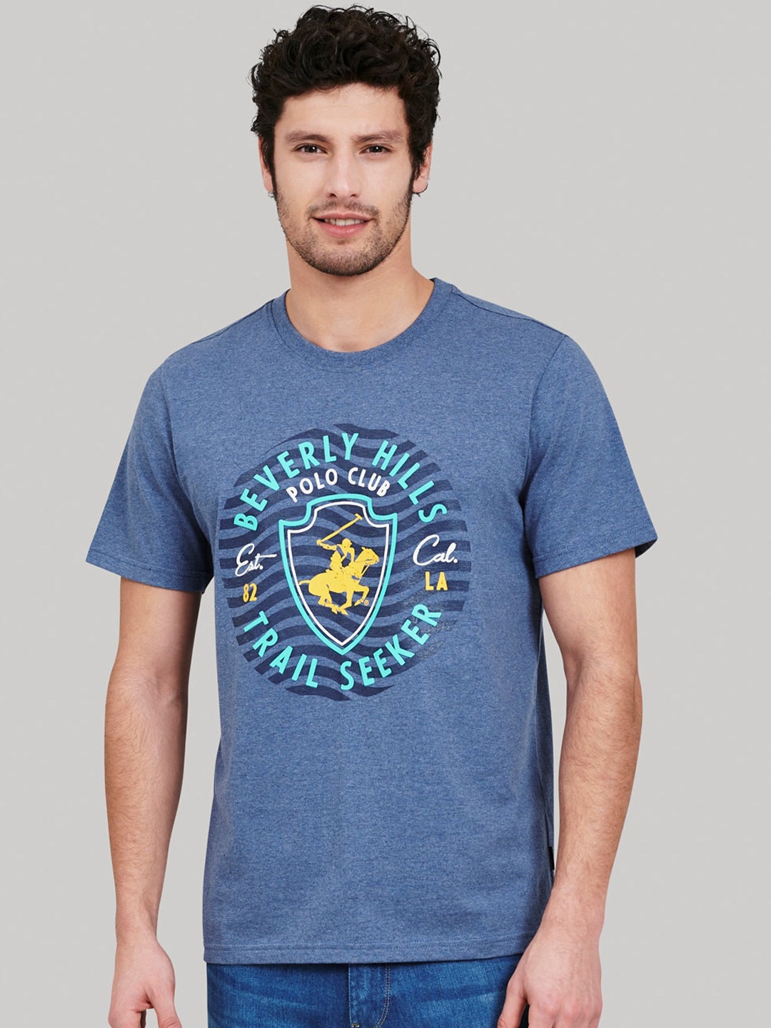 

Beverly Hills Polo Club Men Blue Printed Round Neck T-shirt