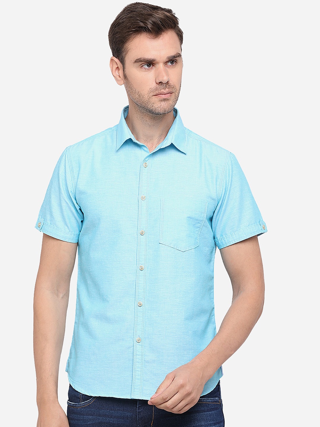 

Greenfibre Men Blue Slim Fit Solid Cotton Casual Shirt