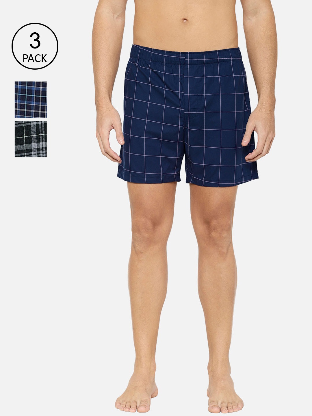 

XYXX Men Pack Of 3 Cotton Checked Boxers XYBOX3PCKN149, Blue