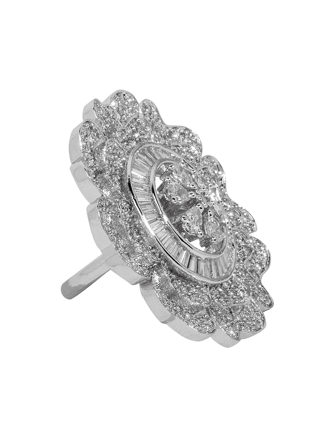 

ANIKAS CREATION Silver-Plated AD-Studded Handcrafted Adjustable Finger Ring