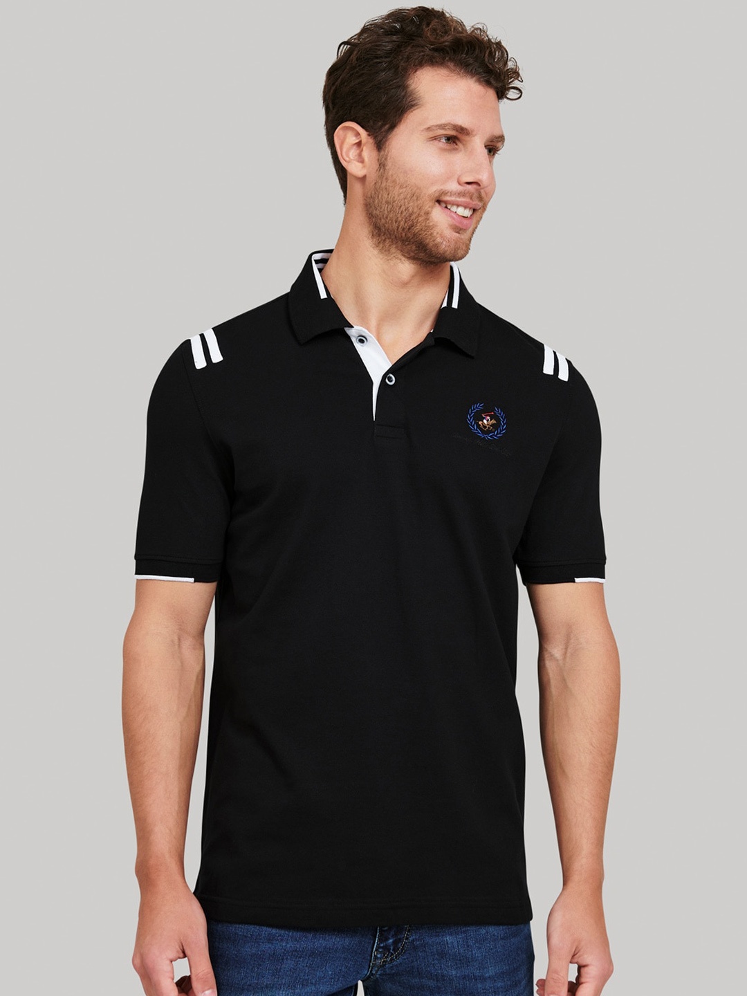 

Beverly Hills Polo Club Men Black Solid Polo Collar T-shirt