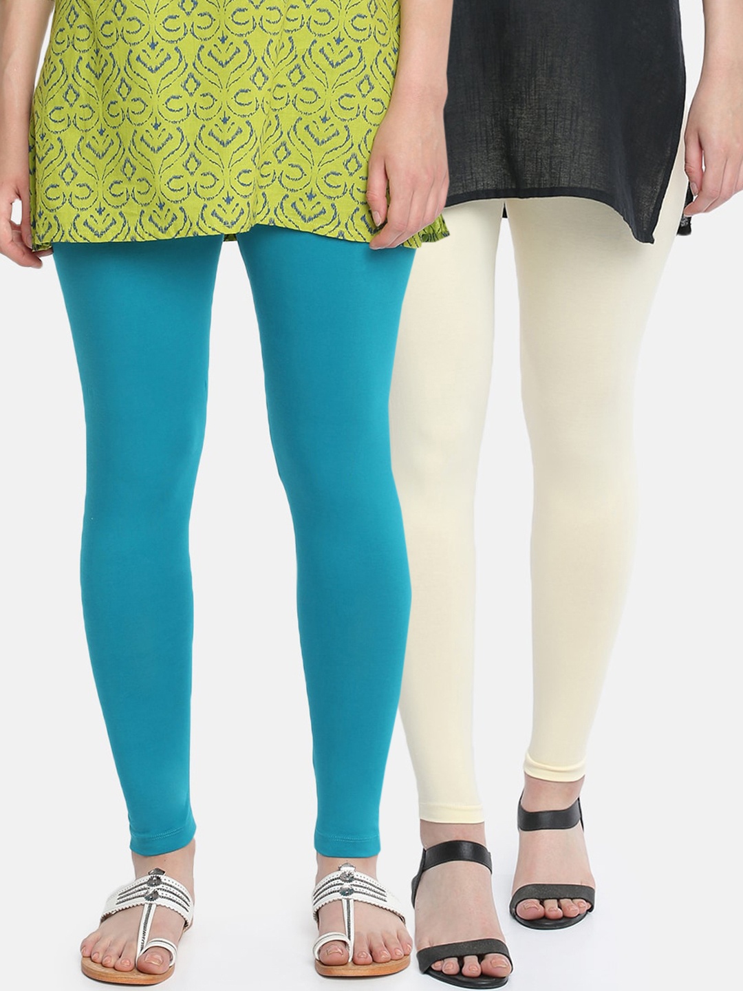 Dollar Missy Women Pack Of 2 Cotton Solid Slim-Fit Ankle-Length Leggings, Blue