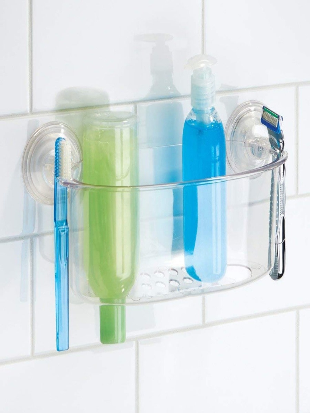 

INTERDESIGN Transparent Solid Powerlock Suction Basket Shelf Holder