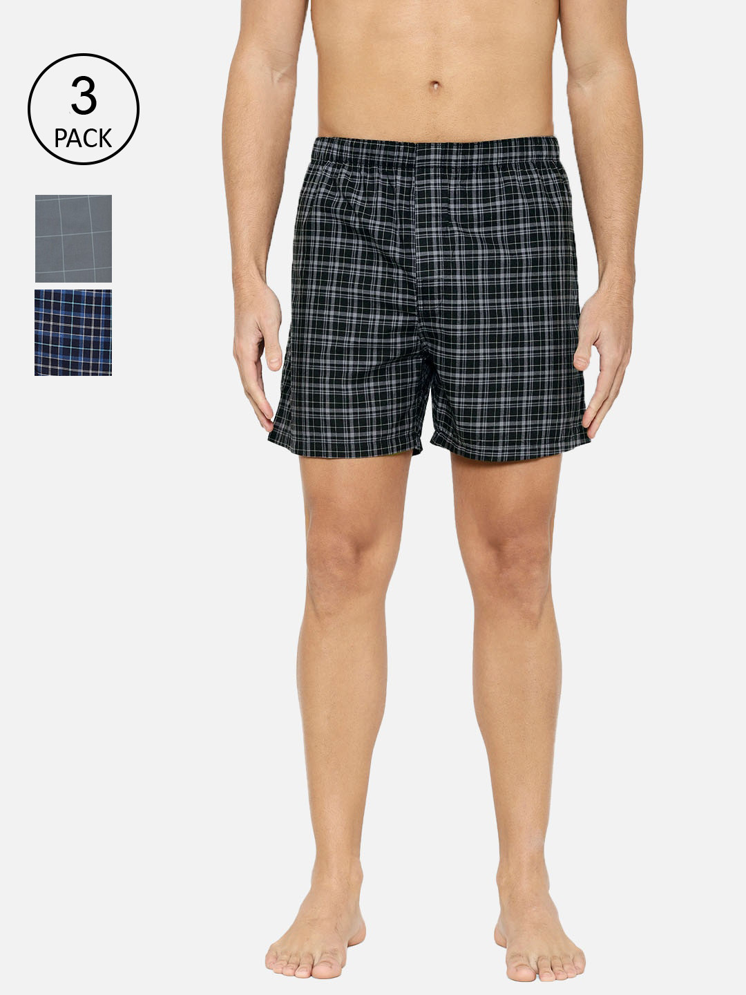 

XYXX Men Pack Of 3 Cotton Checked Boxers XYBOX3PCKN150, Black