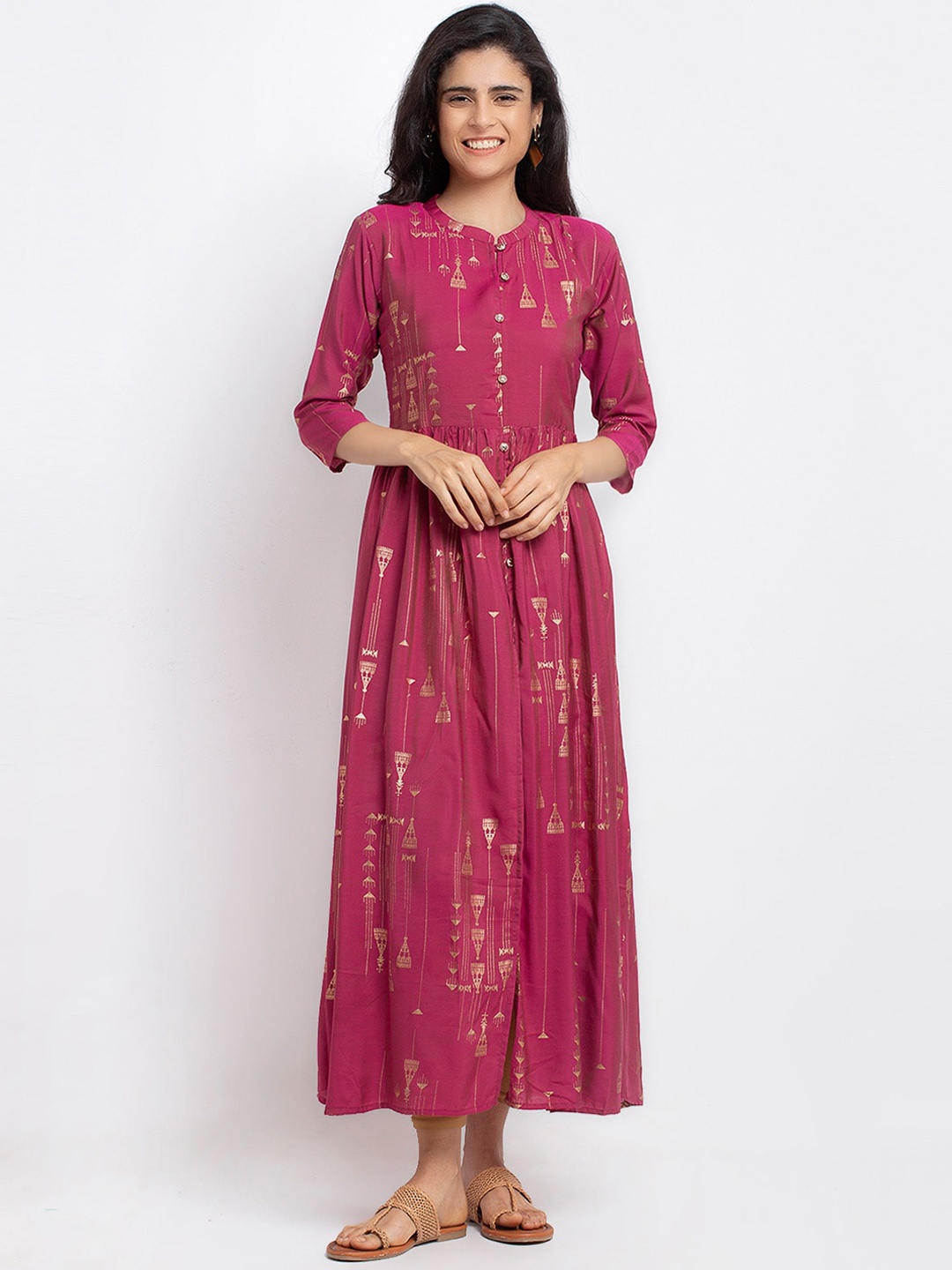 

VAABA Women Pink Ethnic Motifs Printed Anarkali Kurta