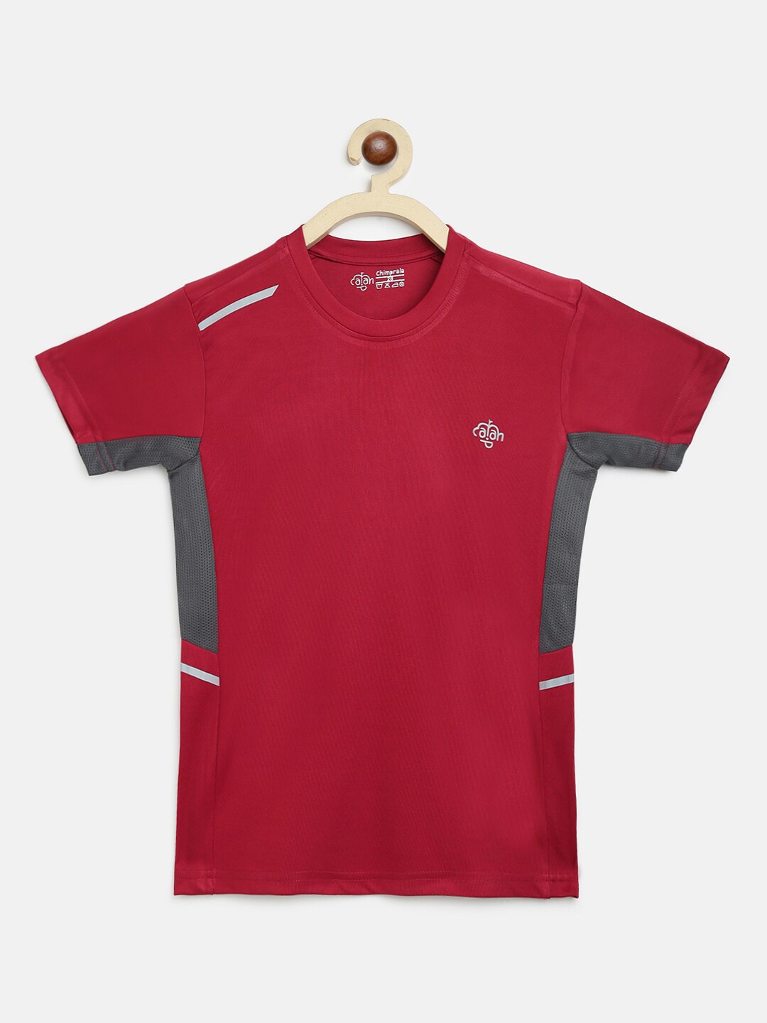 CHIMPRALA Boys Maroon & Grey Solid Round Neck Sports T-shirt