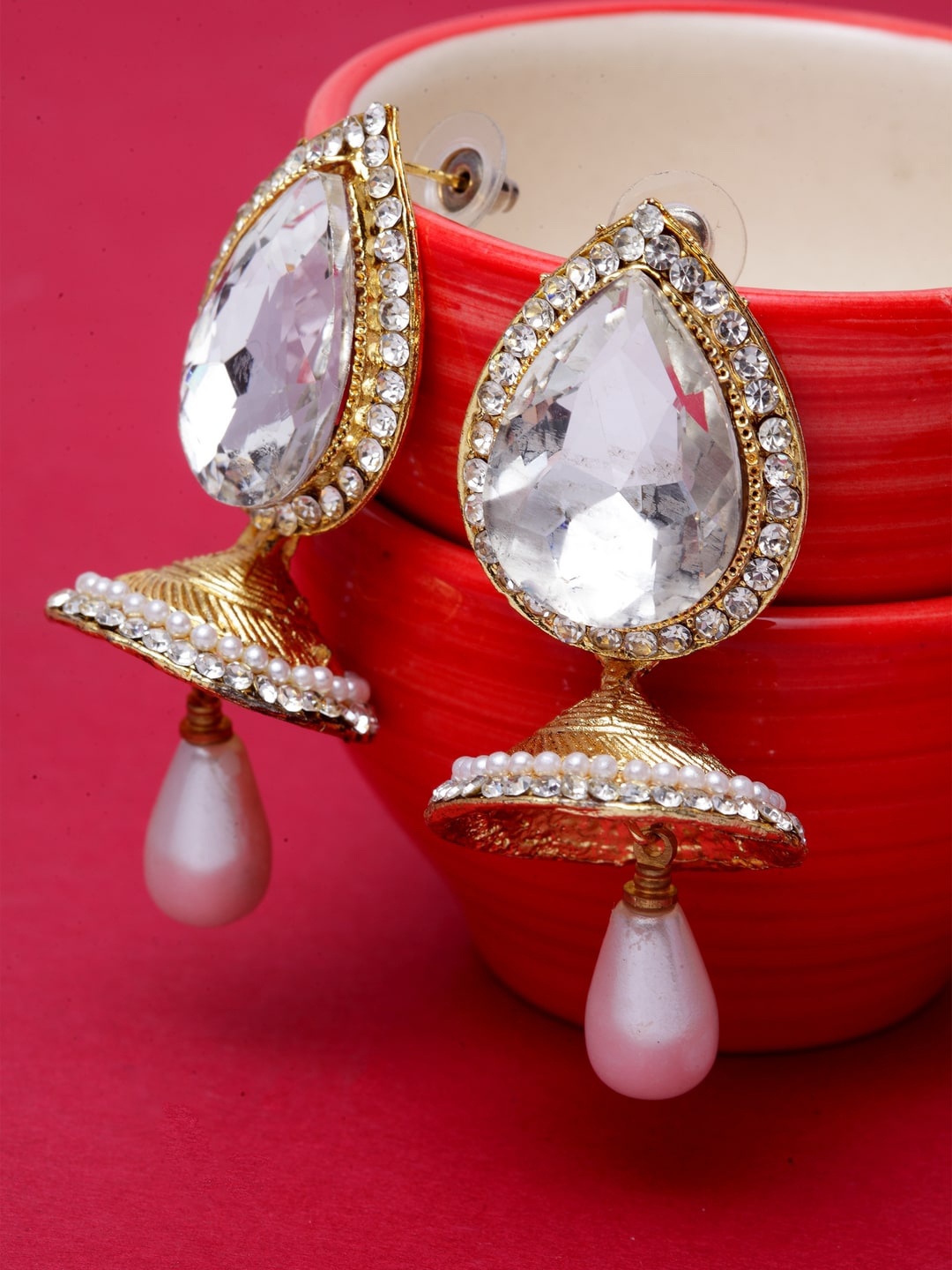 

ANIKAS CREATION White Teardrop Shaped Jhumkas