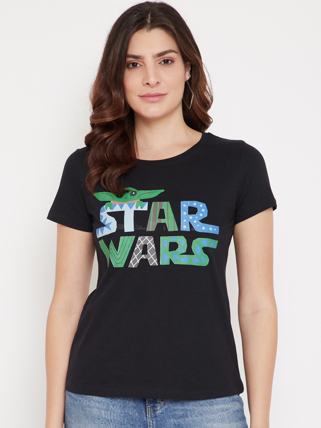 

Star Wars by Wear Your Mind Women Black Star Wars Printed Round Neck Cotton Pure Cotton T-shirt