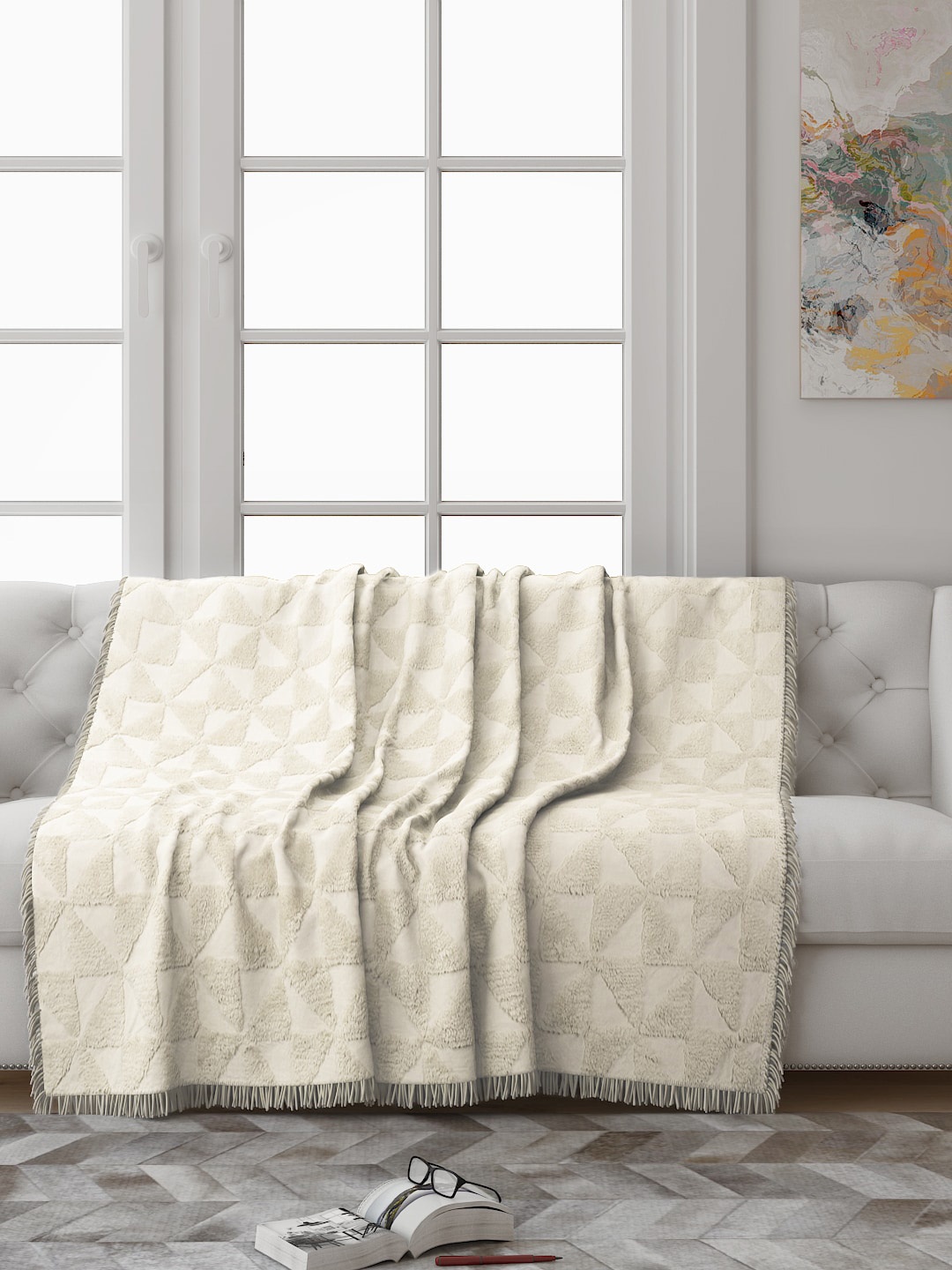 

Saral Home 2 Pcs Off White Geometric Tufted Sofa covers