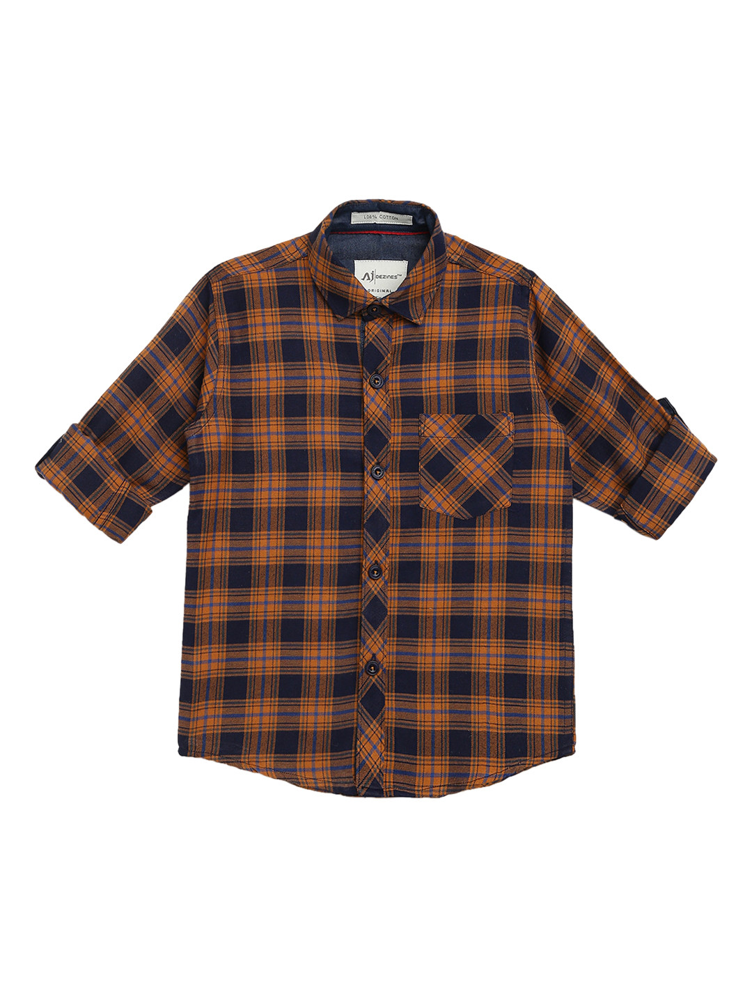 

Aj DEZInES Boys Orange Regular Fit Checked Casual Shirt