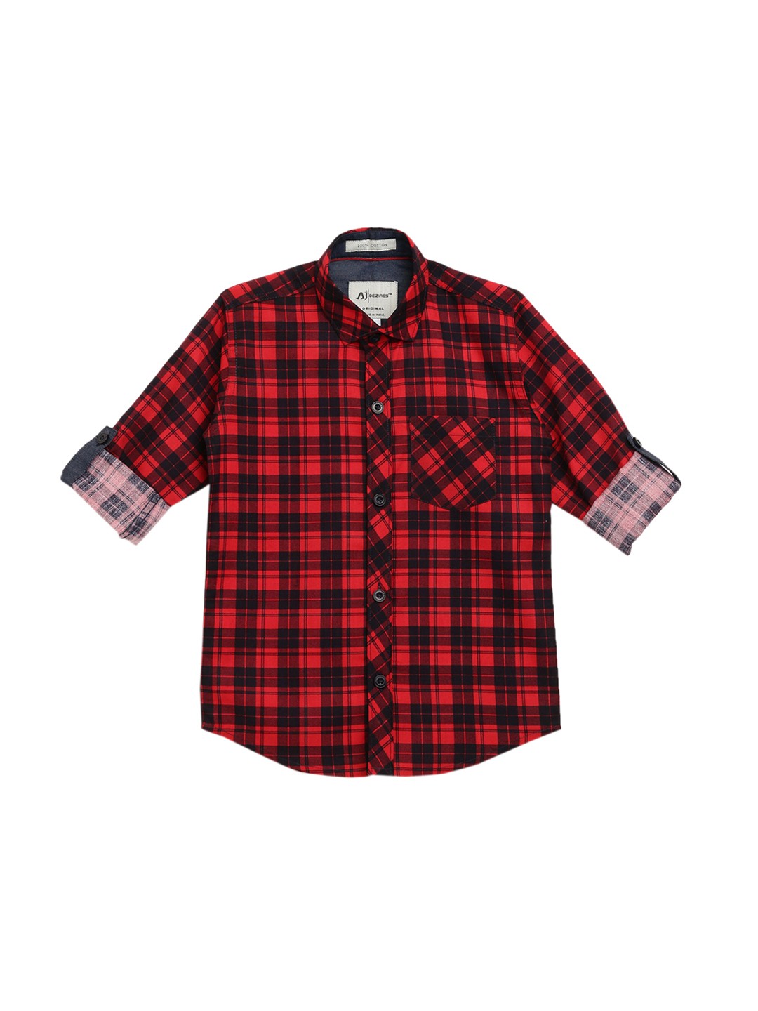

Aj DEZInES Boys Red Regular Fit Checked Casual Shirt