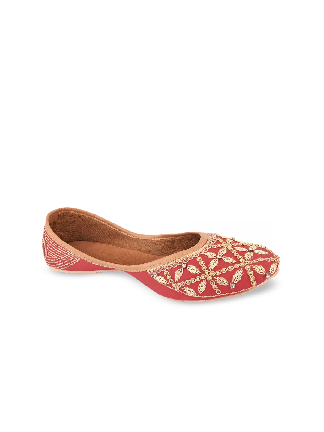 

DESI COLOUR Women Red Embellished Mojaris