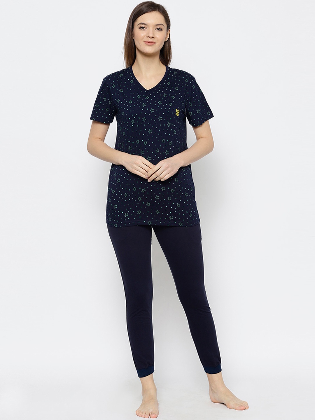 

VIMAL JONNEY Women Navy Blue Printed Night suit