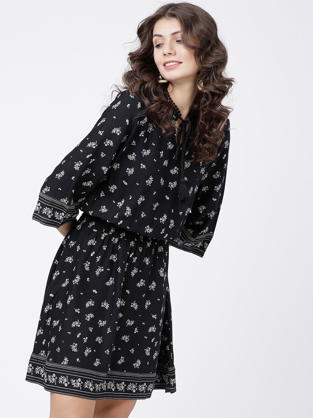 

Tokyo Talkies Women Black Printed A-Line Dress