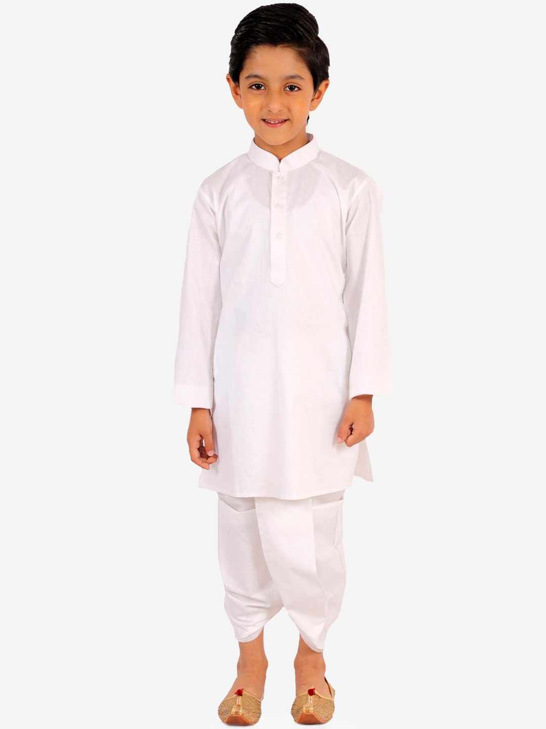 

VASTRAMAY Boys White Solid Kurta with Dhoti Pants